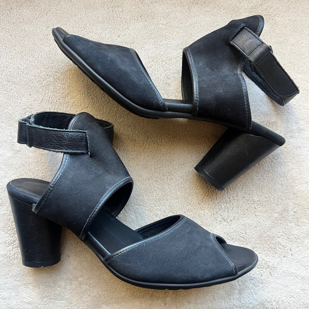 Arche Leiga Women 9-9.5 EU 40 Black Suede Block Heel Sandals Ankle Strap‎ France